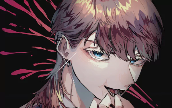 HD PC wallpaper of Haruchiyo Sanzu from Tokyo Revengers, showcasing detailed anime art with striking blue eyes and a dark, intense background.