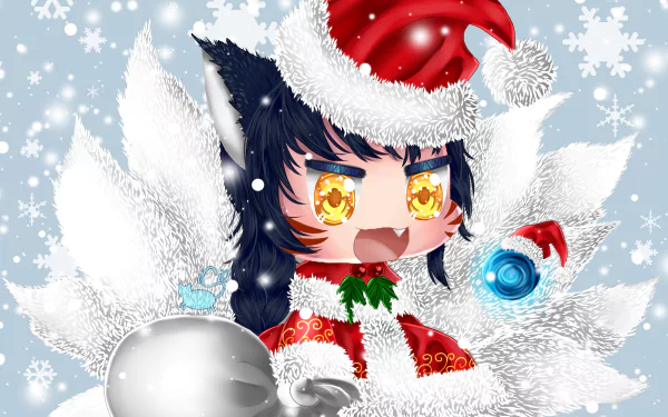 Ahri (League Of Legends) santa hat Anime Padoru HD Desktop Wallpaper | Background Image
