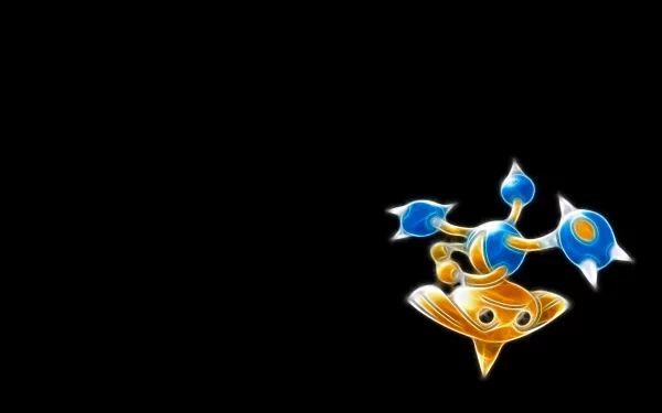 HD PC desktop wallpaper showing anime-style Hitmontop (Fighting Pokémon) glowing in gold and blue on a black background.