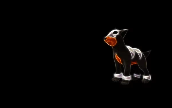 HD PC desktop wallpaper — anime-style Dark/Fire Pokémon Houndour glowing with orange snout and chest and white skull markings on a black background.