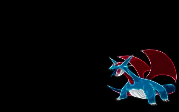 HD desktop wallpaper featuring Salamence, the dragon Pokémon, illustrated in vibrant anime style against a black background.