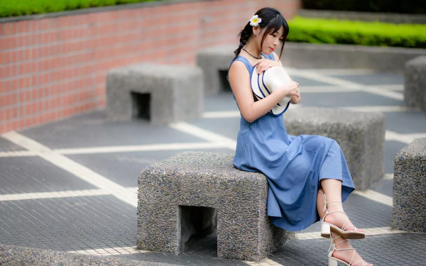 blue dress mood woman asian HD Desktop Wallpaper | Background Image