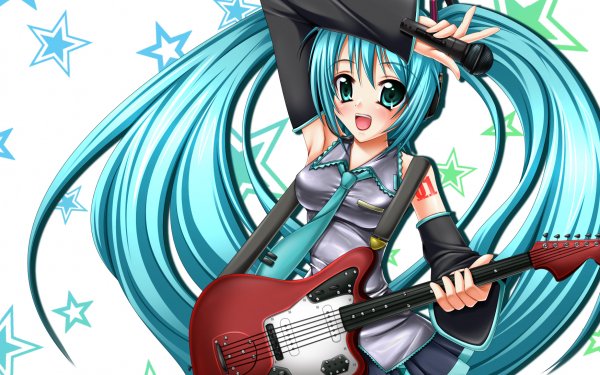 Anime Vocaloid Hatsune Miku Guitar HD Wallpaper | Background Image