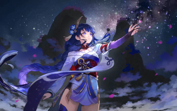 blue hair Baal Raiden Shogun (Genshin Impact) video game Genshin Impact HD Desktop Wallpaper | Background Image