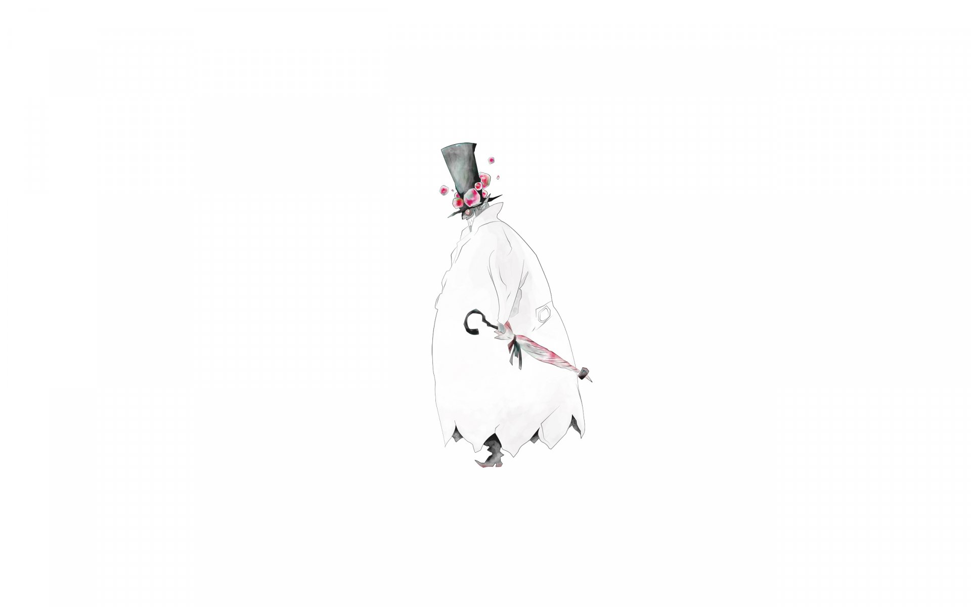 HD desktop wallpaper featuring Millennium Earl from the anime D.Gray-man, depicted in a minimalist style with subtle pink accents on a white background.