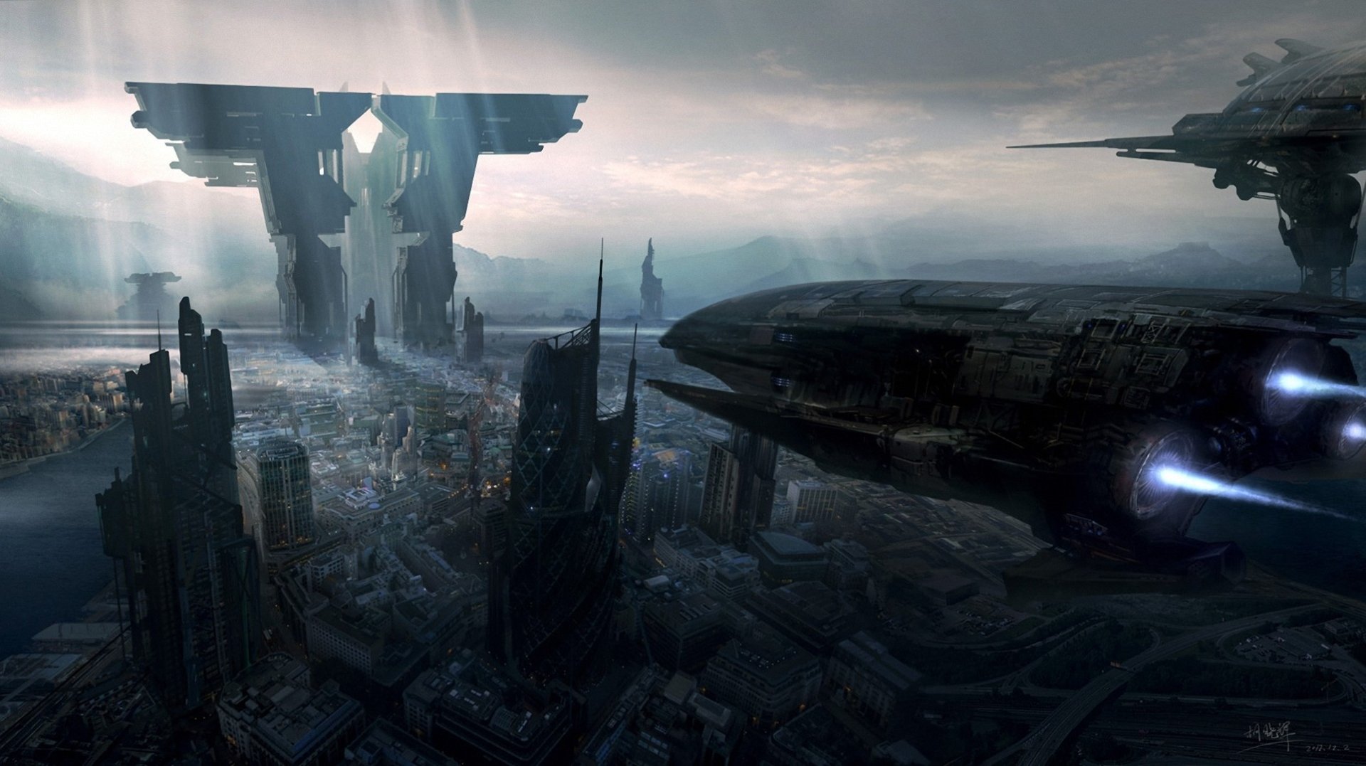 Download Cyberpunk Futuristic City Spaceship Sci Fi Futuristic HD Wallpaper