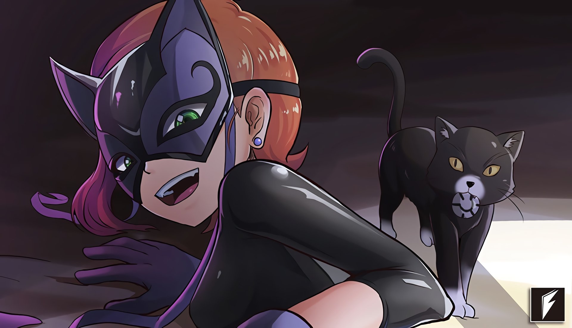 4K Ultra HD PC wallpaper featuring Gwen Tennyson in a cat-inspired costume alongside a black cat, from the TV show Ben 10.