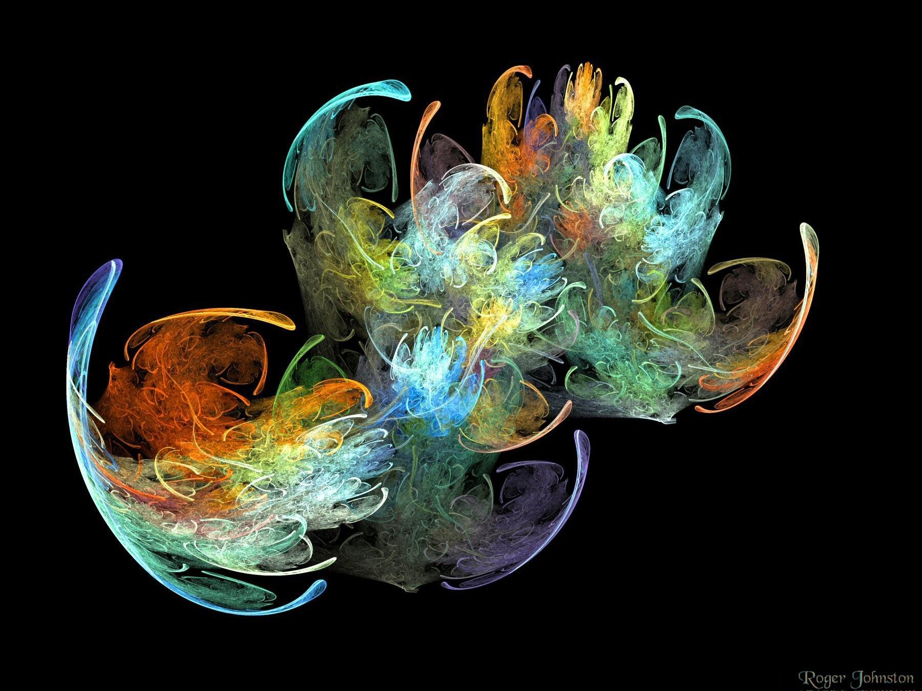 HD abstract desktop wallpaper featuring an intricate pattern of swirling shapes and vibrant colors against a black background, creating a cool textured effect.