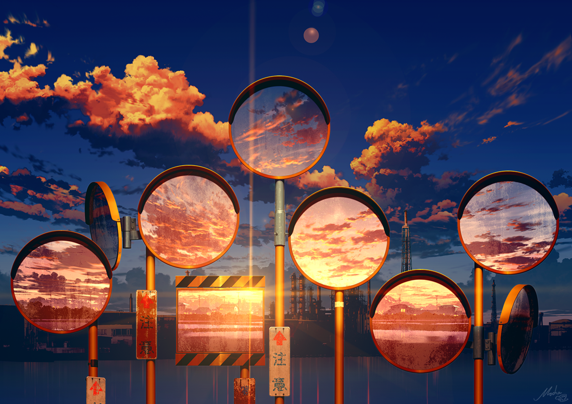 Mirrored Anime Sunset - HD Sky Wallpaper | 1920x1356 | Wallpaper Abyss