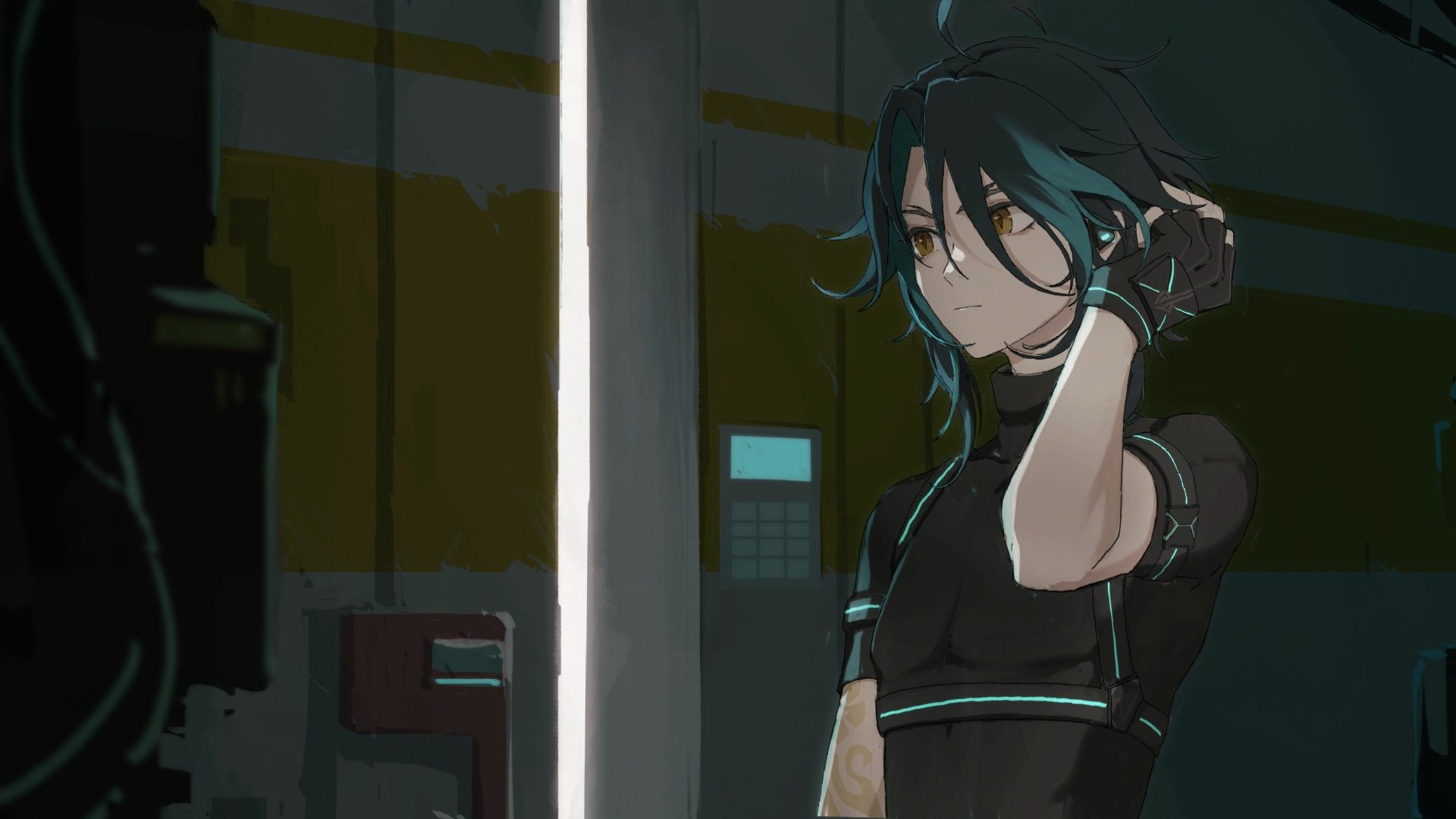 4K Ultra HD PC desktop wallpaper featuring Xiao from the video game Genshin Impact with a moody, dark background and glowing highlights.