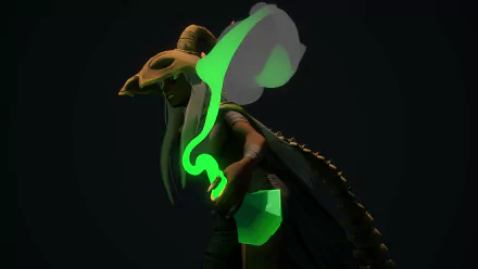 Slay the Spire HD desktop wallpaper featuring a shadowy, green-glowing character in an enigmatic pose against a dark background.