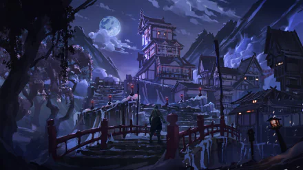 4K Ultra HD PC wallpaper featuring a dark, atmospheric night scene from the video game Sekiro: Shadows Die Twice, showcasing a lone figure approaching a traditional Japanese castle.