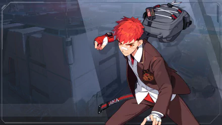 An HD desktop wallpaper featuring a character from the video game Eternal Return, showcasing dynamic action and vibrant colors against a sleek urban backdrop.