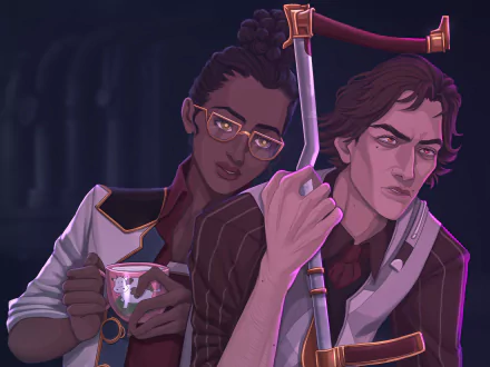 HD PC desktop wallpaper featuring Mel Medarda and Viktor from the TV show Arcane, showcasing detailed character art from League of Legends.