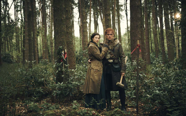 Jamie Fraser Sam Heughan Claire Fraser Caitriona Balfe TV Show Outlander HD Desktop Wallpaper | Background Image