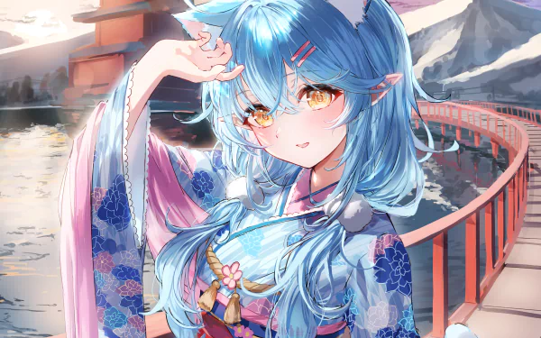 kimono hololive Yukihana Lamy Anime Virtual Youtuber HD Desktop Wallpaper | Background Image