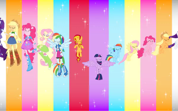 rainbow Pinkie Pie Applejack (My Little Pony) Rarity (My Little Pony) Fluttershy (My Little Pony) Rainbow Dash Twilight Sparkle Sunset Shimmer TV Show My Little Pony: Equestria Girls HD Desktop Wallpaper | Background Image
