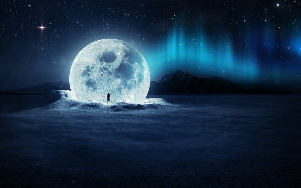 Artistic Surreal Moon Aurora Borealis Night Landscape HD Wallpaper | Background Image