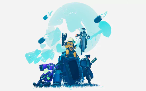 HD wallpaper featuring Risk of Rain 2 characters and game world for desktop background.