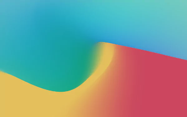 Abstract gradient of colors in teal, blue, yellow and coral — smooth blended waves in an 8K Ultra HD PC desktop wallpaper and background.