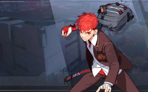 An HD desktop wallpaper featuring a character from the video game Eternal Return, showcasing dynamic action and vibrant colors against a sleek urban backdrop.