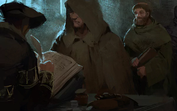 HD desktop wallpaper featuring characters from Crusader Kings III engaged in strategic planning.