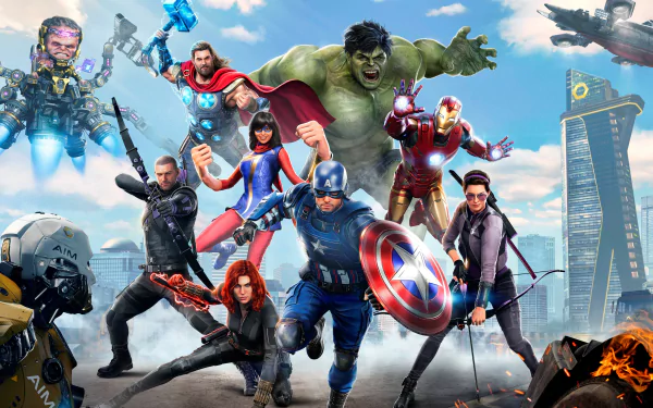 Clint Barton Hawkeye Captain America Tony Stark Kate Bishop Black Widow Iron Man Thor Kamala Khan Hulk video game Marvel's Avengers HD Desktop Wallpaper | Background Image