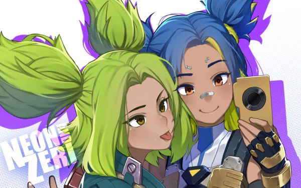 Neon (Valorant) Zeri (League Of Legends) video game crossover HD Desktop Wallpaper | Background Image
