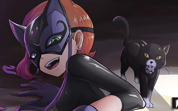 4K Ultra HD PC wallpaper featuring Gwen Tennyson in a cat-inspired costume alongside a black cat, from the TV show Ben 10.