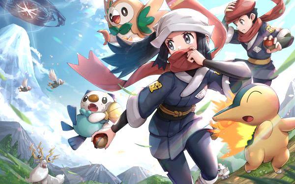 Zorua (Pokémon) Wyrdeer (Pokémon) Rei (Pokémon) Akari (Pokémon) Rowlet (Pokémon) Oshawott (Pokémon) Cyndaquil (Pokémon) Braviary (Pokémon) video game Pokémon Legends: Arceus HD Desktop Wallpaper | Background Image