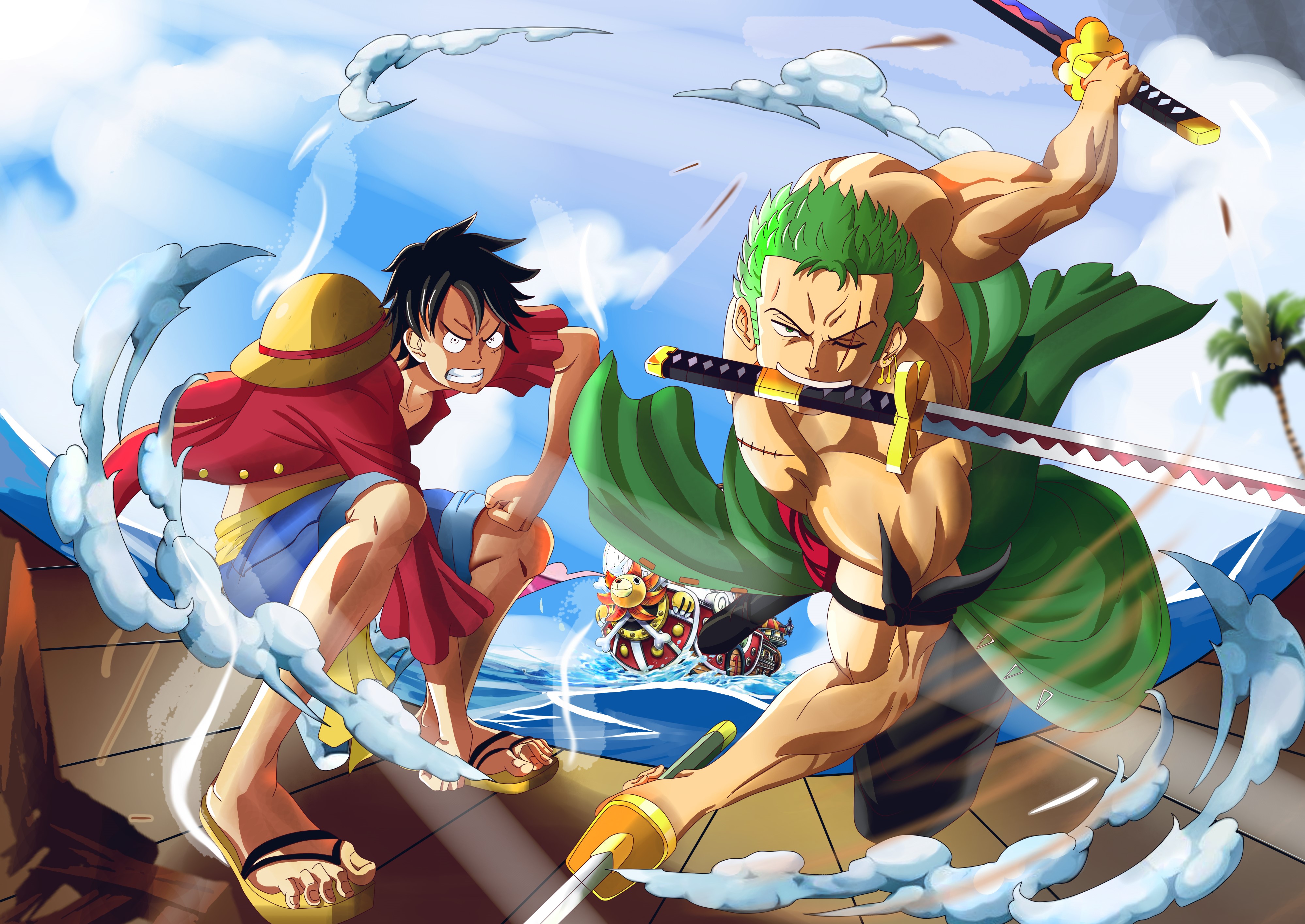 Going Merry and thousand sunny, One Piece anime, HD Wallpaper