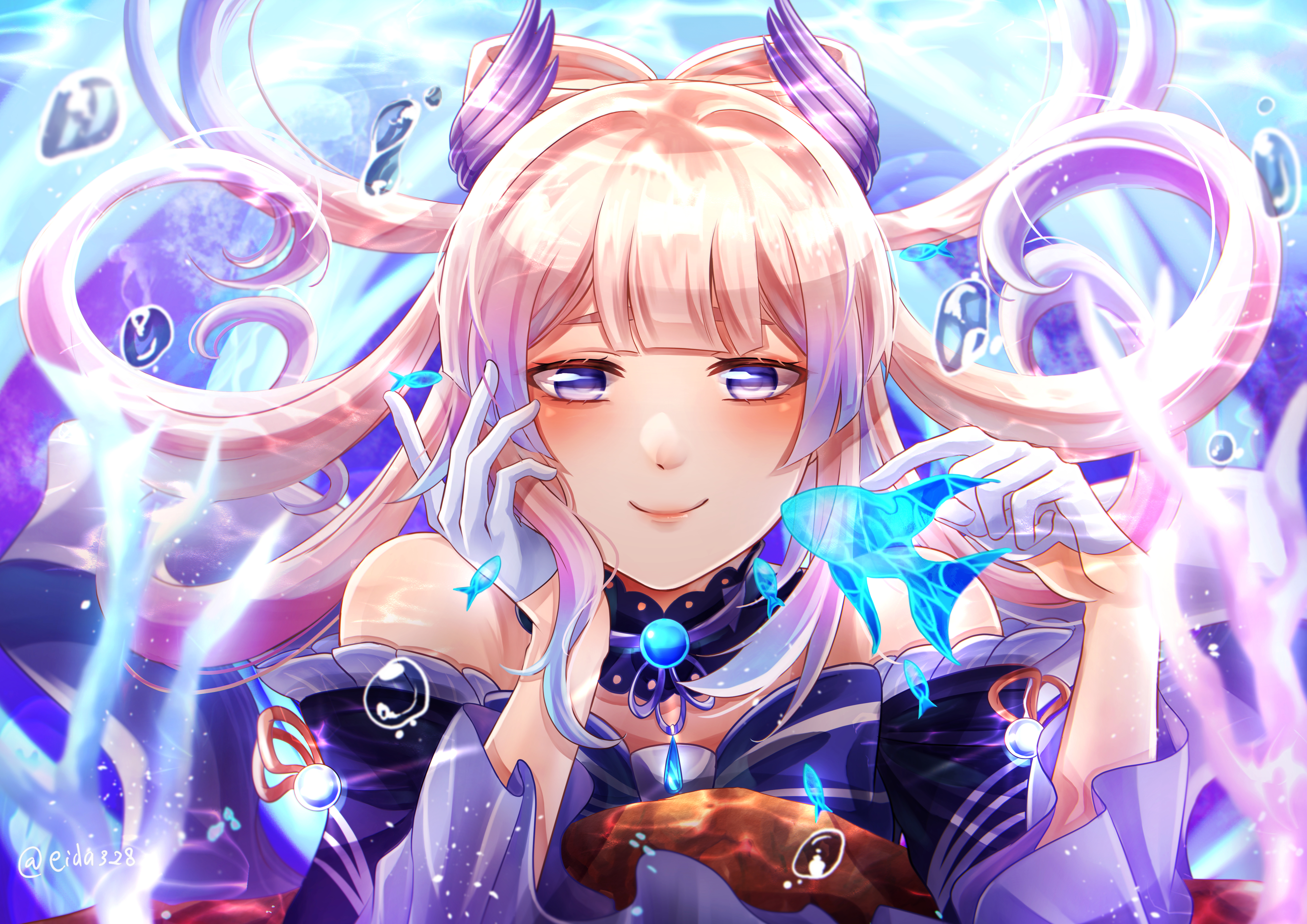 A stunning 4k wallpaper featuring sangonomya kokomi and her water elemental  magic