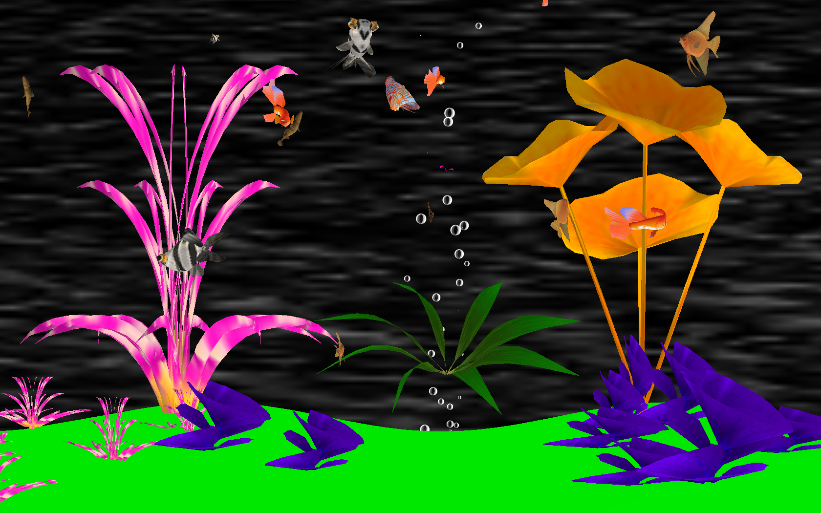 Digital aquarium screensaver featuring realistic CGI animals.