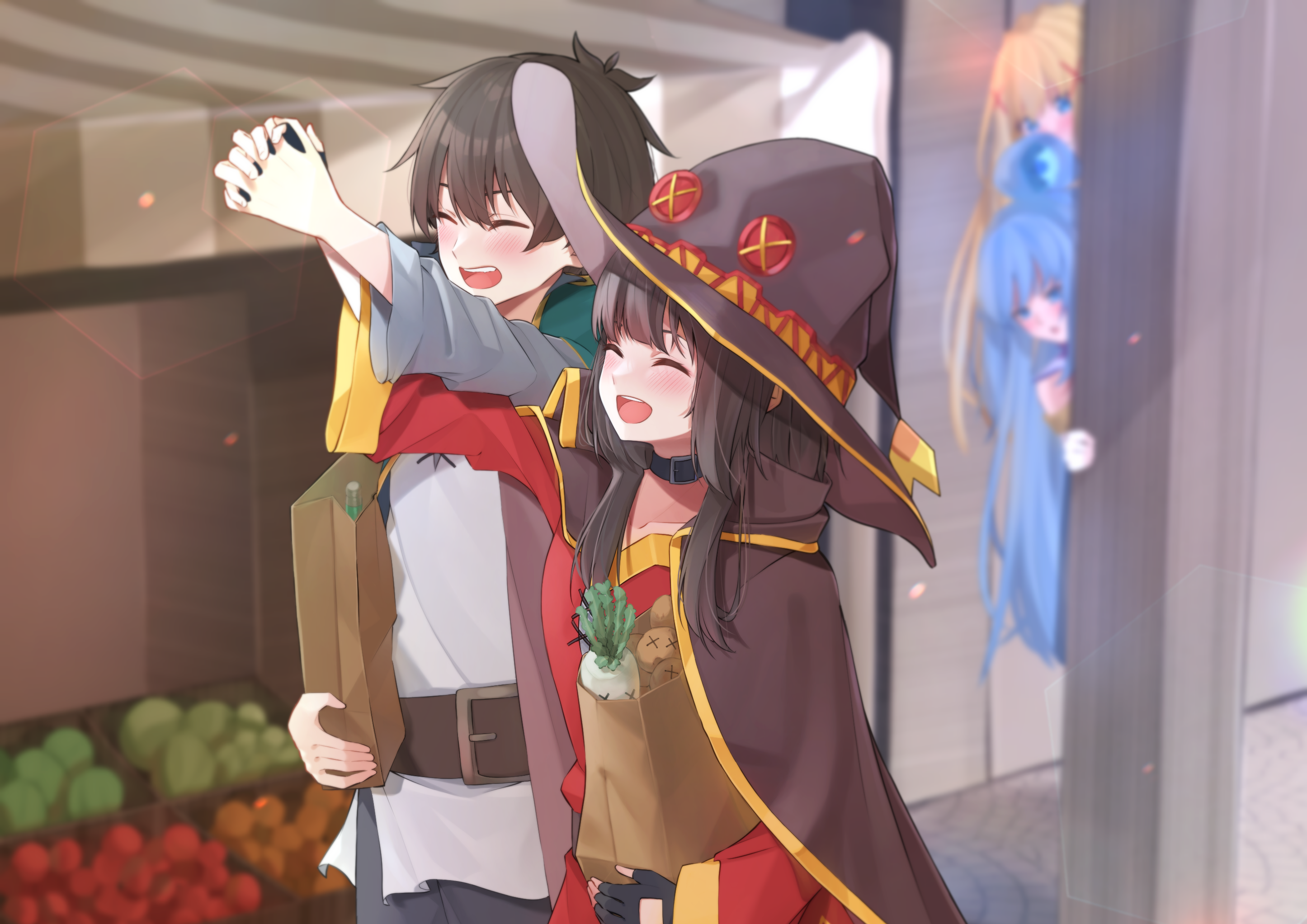 megumin, aqua, darkness, and satou kazuma (kono subarashii sekai ni  shukufuku wo!) drawn by mishima_kurone