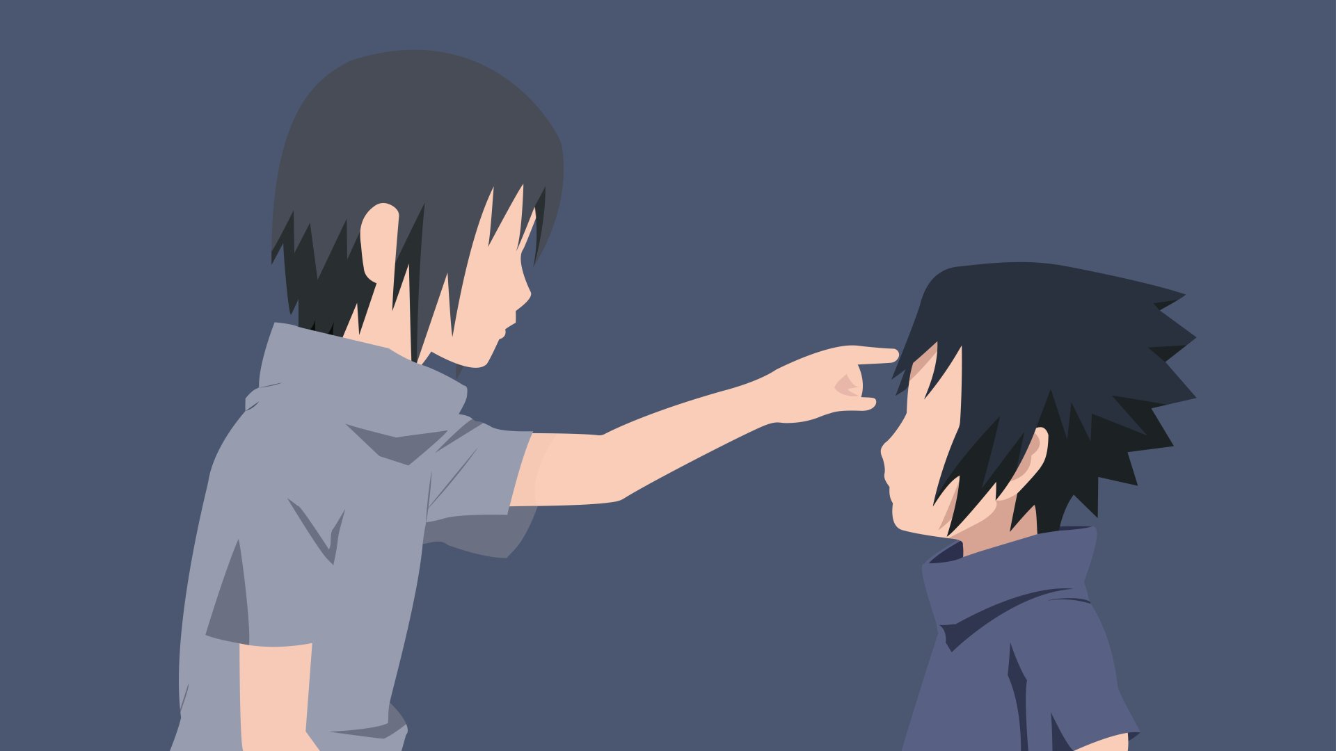 8K Ultra HD PC desktop anime wallpaper showing Itachi Uchiha gently touching young Sasuke Uchiha's forehead — Sasuke & Itachi from Naruto.
