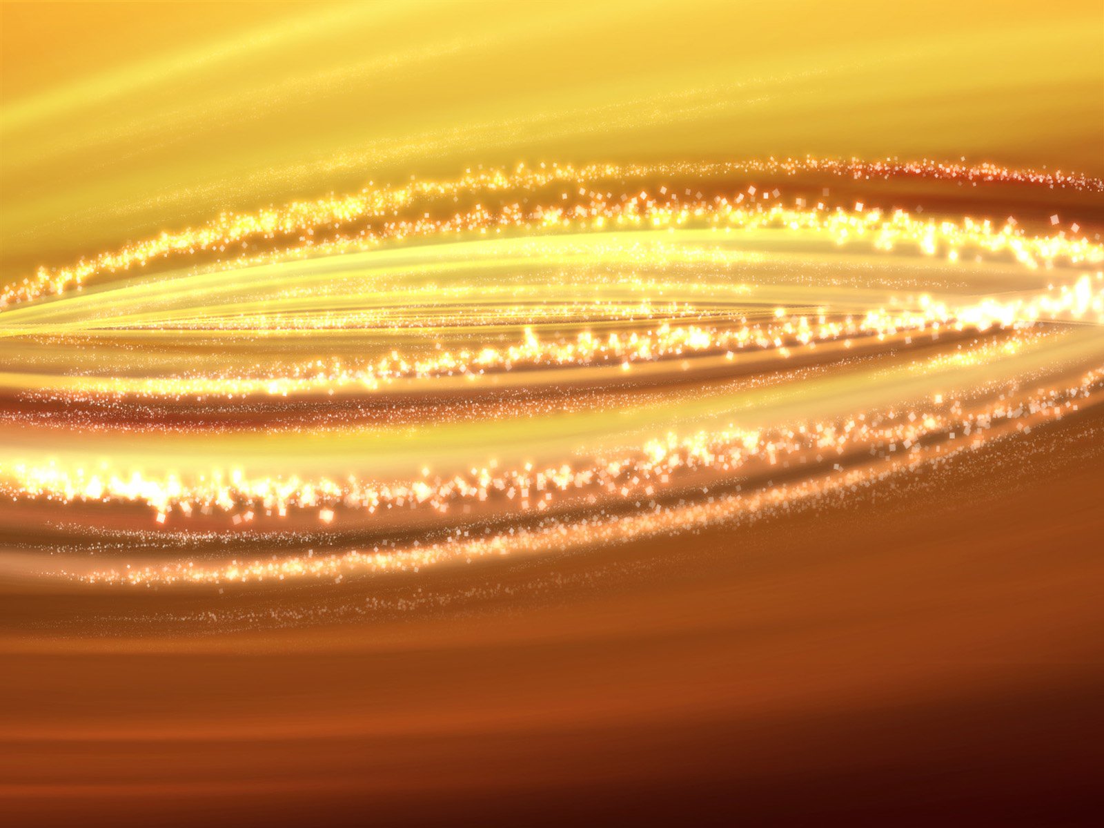 Abstract orange HD PC desktop wallpaper showing glowing concentric light rings and sparkling trails forming a luminous horizontal vortex over a warm gradient background.