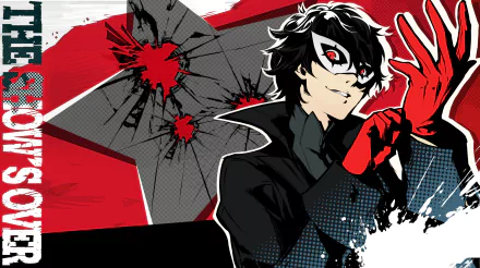 HD PC desktop wallpaper featuring Joker (Akira Kurusu) from Persona 5 Royal in a dynamic pose with a shattered star backdrop and bold red, black, and white colors.