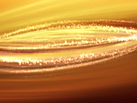 Abstract orange HD PC desktop wallpaper showing glowing concentric light rings and sparkling trails forming a luminous horizontal vortex over a warm gradient background.