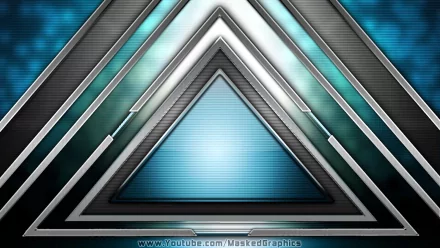 Artistic HD PC desktop wallpaper background: layered metallic triangles converging on a glowing blue-green center, bold teal and silver colors with subtle texture.
