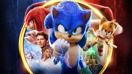 4K Ultra HD wallpaper featuring Sonic the Hedgehog, Miles Tails Prower, Knuckles the Echidna, Maddie Wachowski, and Tom Wachowski from the Sonic the Hedgehog 2 movie.