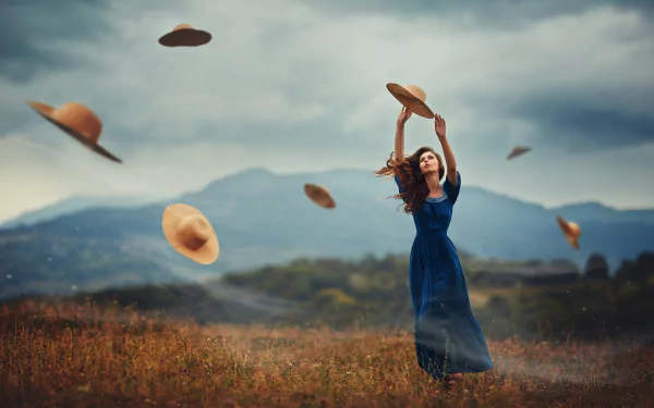 hat blue dress woman mood HD Desktop Wallpaper | Background Image