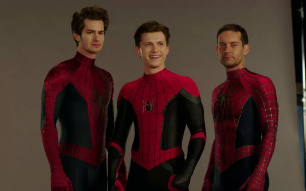 Tom Holland Tobey Maguire spider man Peter Parker Andrew Garfield movie Spider-Man: No Way Home HD Desktop Wallpaper | Background Image