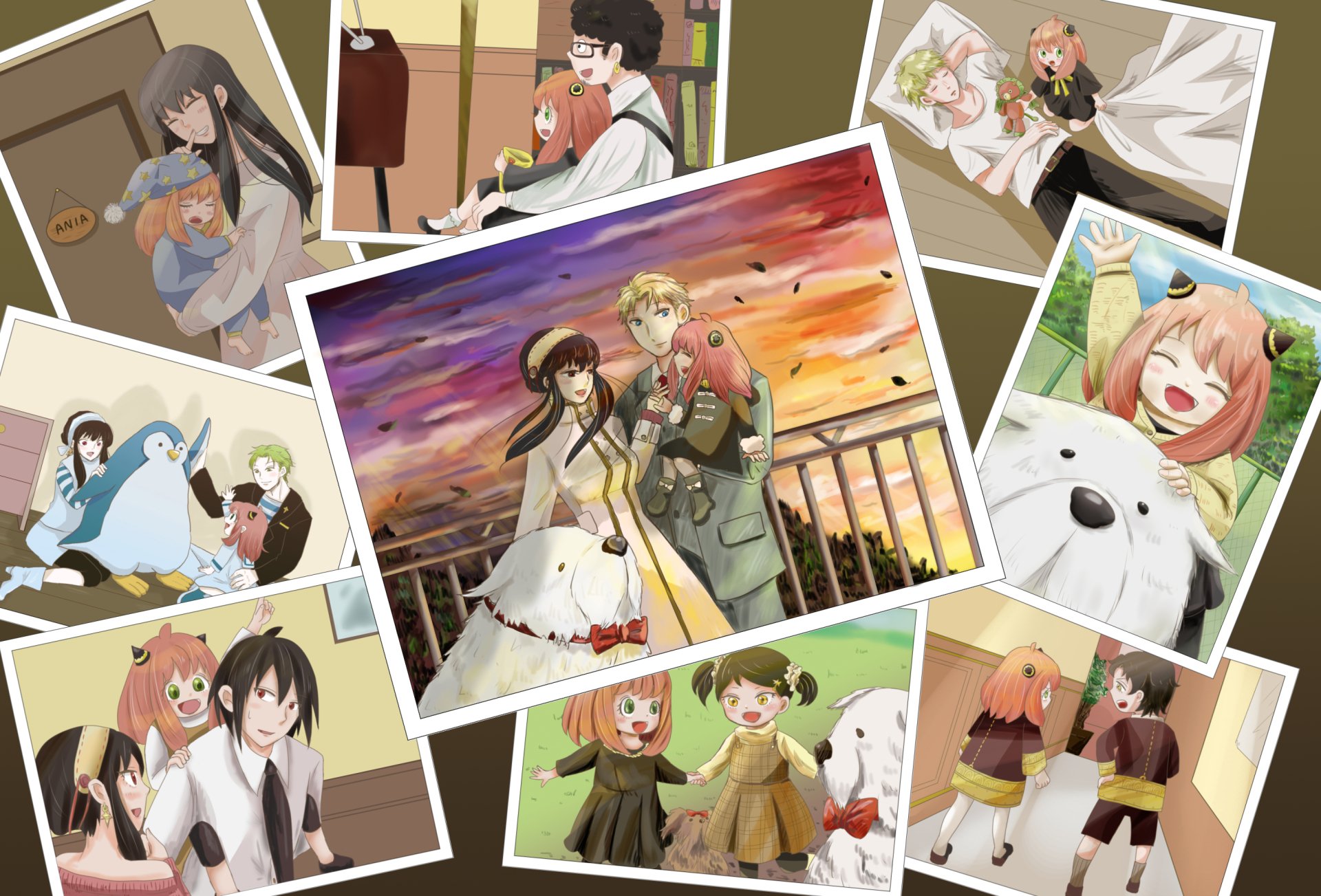 Anime Spy x Family HD desktop wallpaper featuring various scenes with the main characters, blending elements of family life and exciting missions.