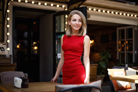 blonde red dress woman model HD Desktop Wallpaper | Background Image