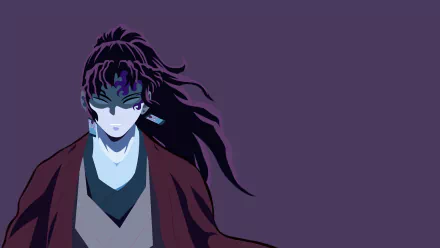 HD PC desktop wallpaper of Yoriichi Tsugikuni from Demon Slayer: Kimetsu no Yaiba — anime purple-toned portrait with flowing hair and glowing eyes.