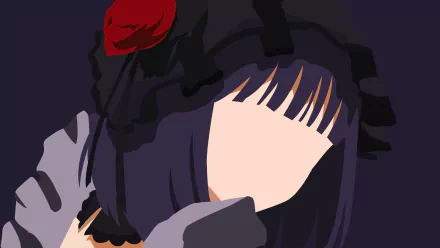 Minimalist HD anime desktop wallpaper: Marin Kitagawa (My Dress-Up Darling) — faceless stylized portrait with dark purple hair, black bonnet and a red rose.