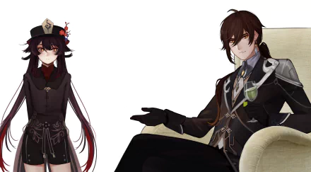 Hu Tao Zhongli (Genshin Impact) video game Genshin Impact HD Desktop Wallpaper | Background Image