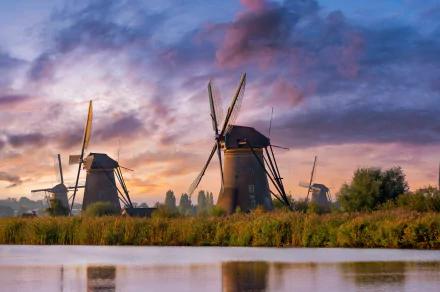 Netherlands man made windmill HD Desktop Wallpaper | Background Image