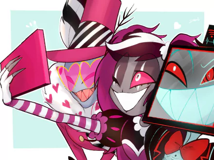 Vox (Hazbin Hotel) Velvet (Hazbin Hotel) Valentino (Hazbin Hotel) TV Show Hazbin Hotel HD Desktop Wallpaper | Background Image