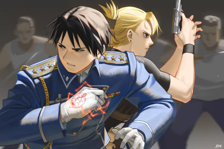 Roy Mustang Riza Hawkeye Anime Fullmetal Alchemist HD Desktop Wallpaper | Background Image